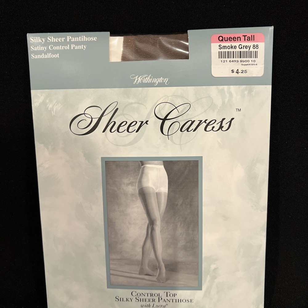 Vintage Worthington SHEER CARESS Control Top Queen Tall Pantyhose Smoke Grey New